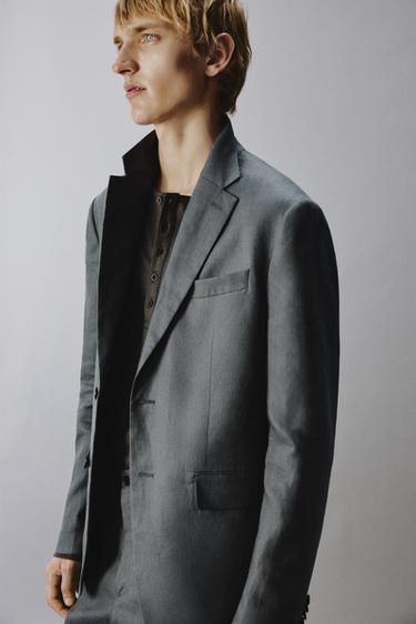 100% LINEN SUIT BLAZER - Blue / Grey by Zara - Image 5