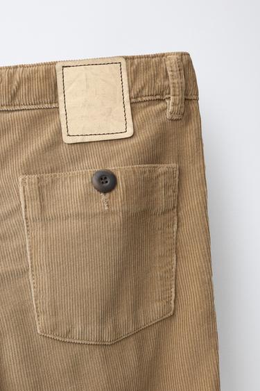 DISTRESSED WIDE-LEG MICRO-CORDUROY PANTS — Toffee 2