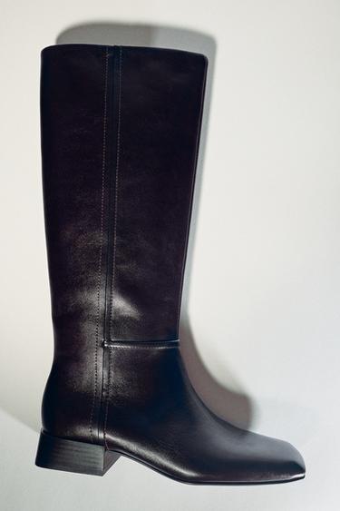 LIMITED EDITION LEATHER SQUARE TOE BOOTS - Brown by Zara