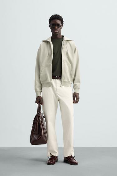 SUDADERA LAVADA CREMALLERA CAPUCHA - Beige claro de Zara - Imagen 0