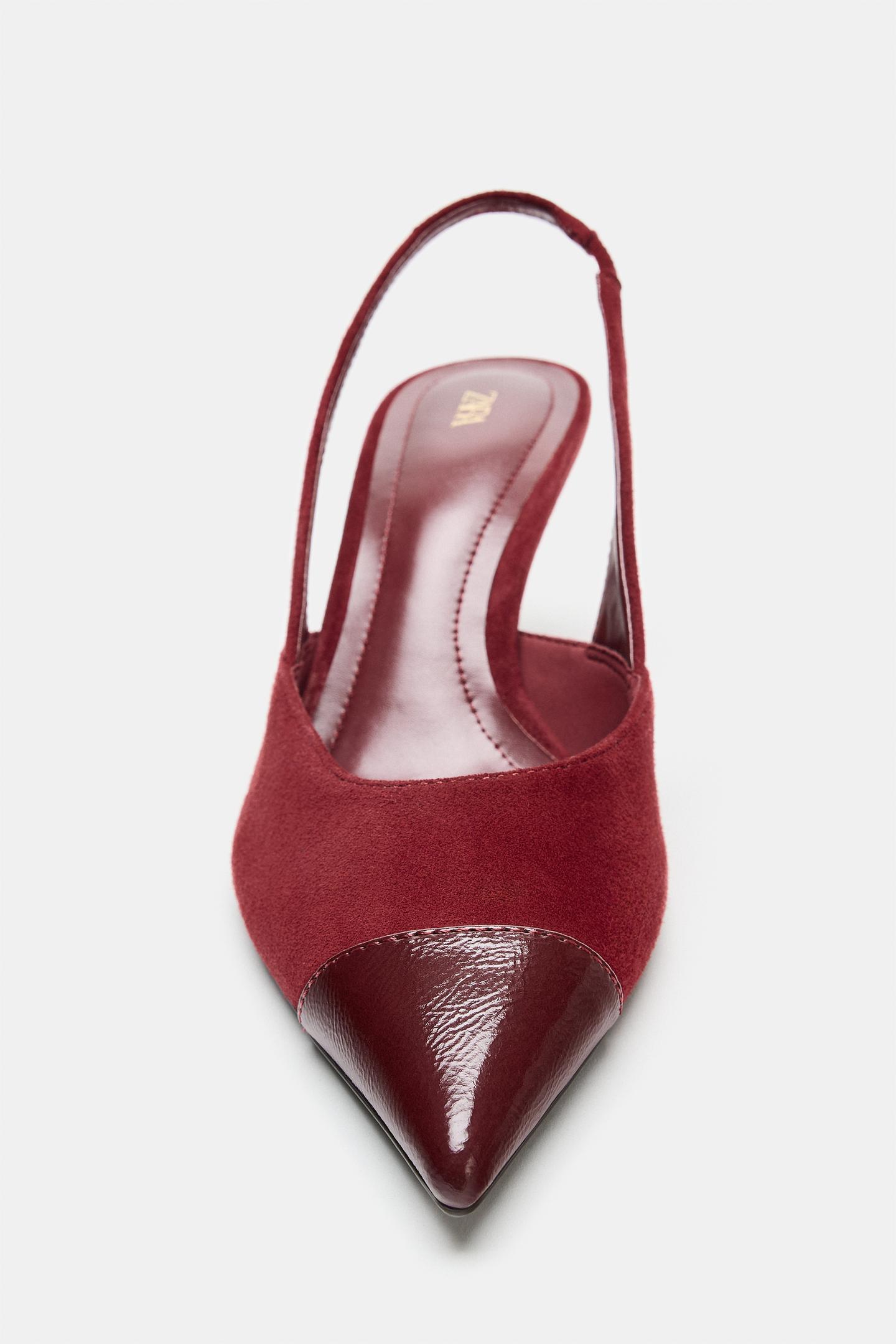 Женские туфли Zara Suede Slingback Heels, цвет: Бордовый красный — фото 3