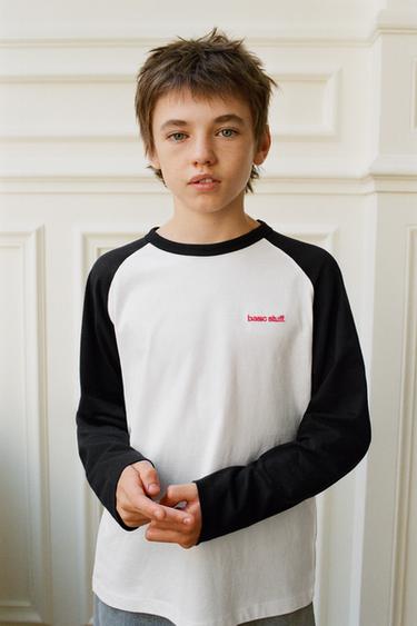RAGLAN SLEEVE T-SHIRT WITH EMBROIDERED TEXT - White by Zara