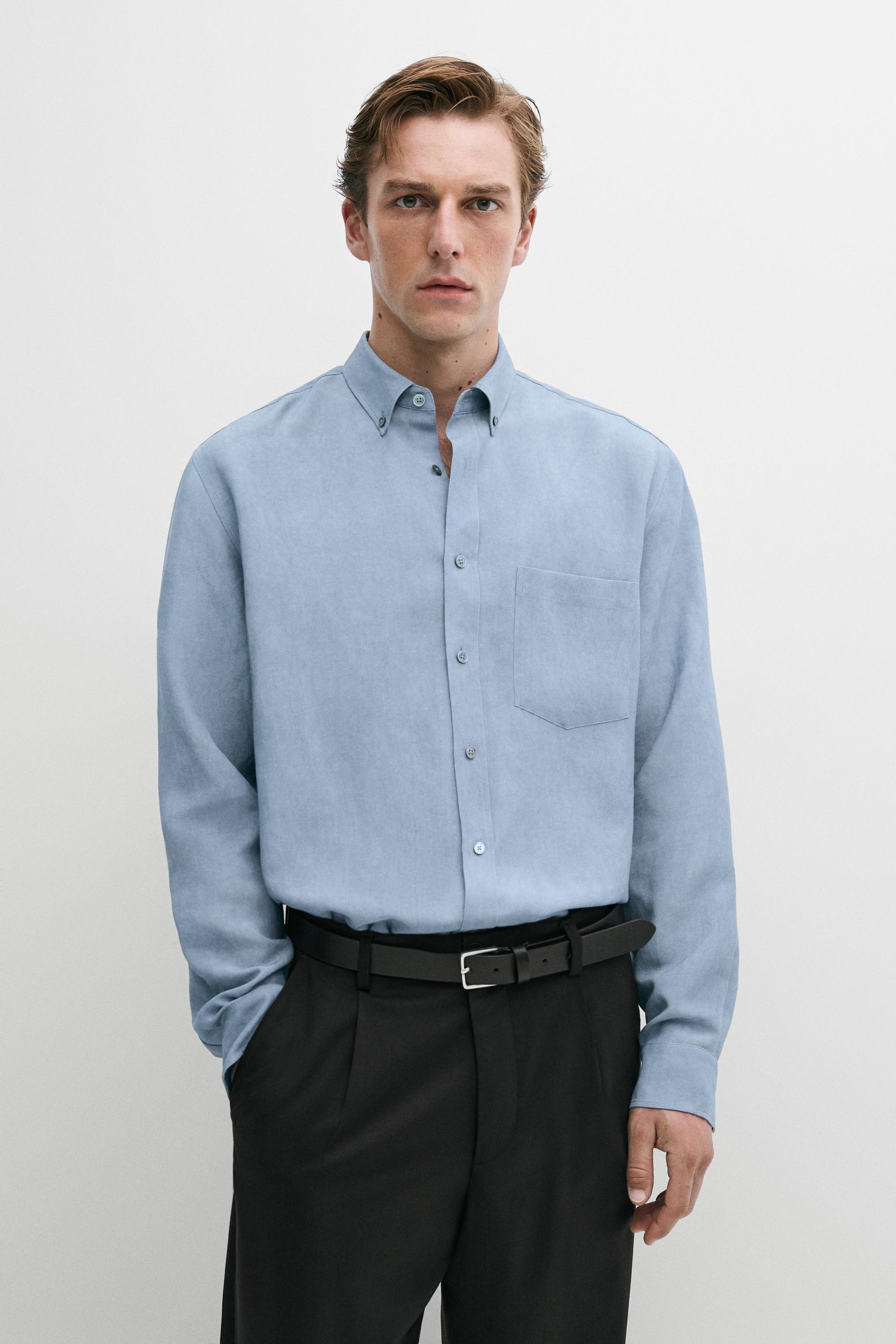 Chemise fluide regular fit en mélange de fibre cellulose et lin