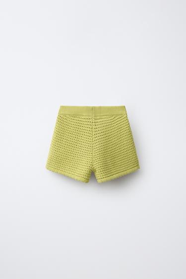 EMBROIDERED TULIP KNIT SHORTS — Light green 2