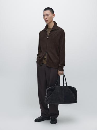 Zara Cotton cable-knit cardigan with zip - Brown marl