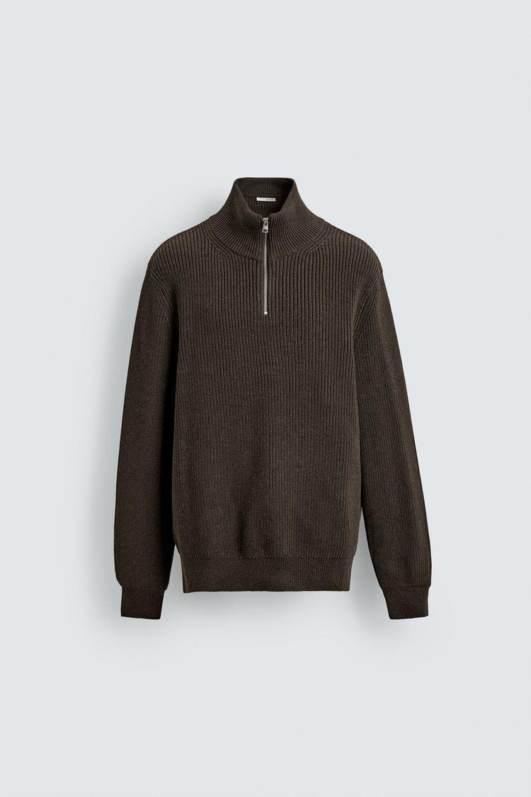 ZARA PURL KNIT QUARTER-ZIP JUMPER