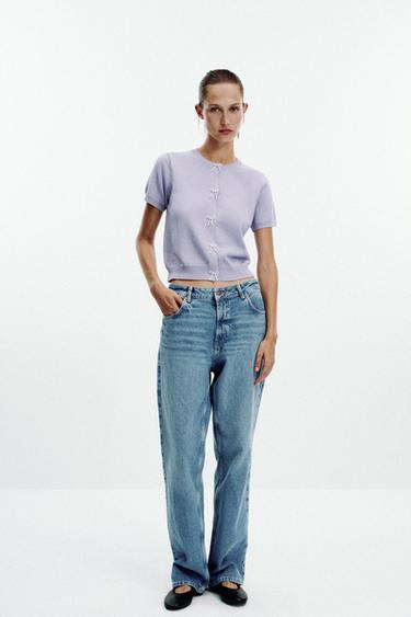 Zara PEARL BOW KNIT CARDIGAN - Lavender