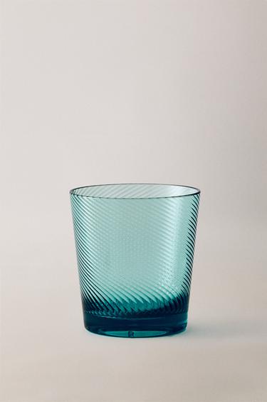 ACRYLIC TUMBLER WITH LINEAR DESIGN - Turquoise by Zara