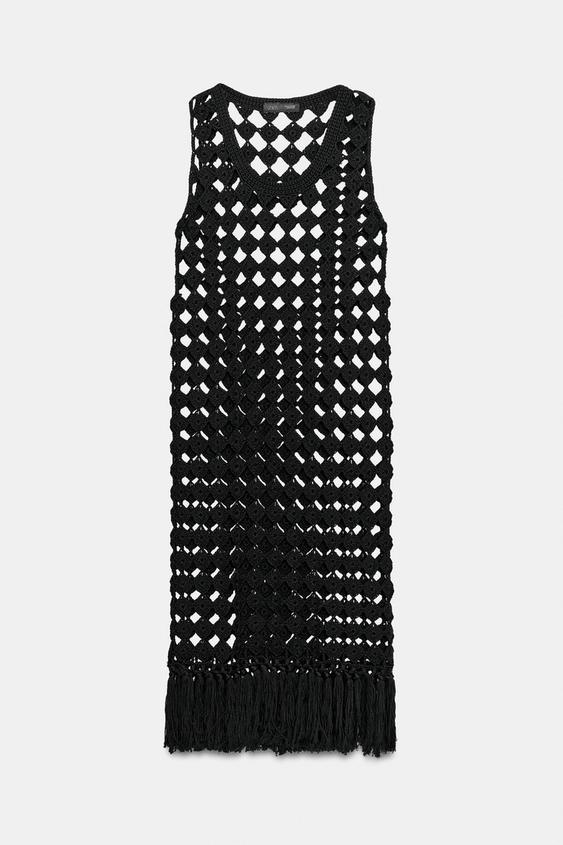 zara black crochet dress Zara Dress Girls Size 11-12 Black Cotton Crochet Long Sleeve A-Line Excellent