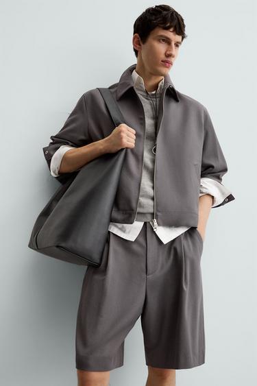 PLEATED RELAXED FIT BERMUDA SHORTS - Grey by Zara