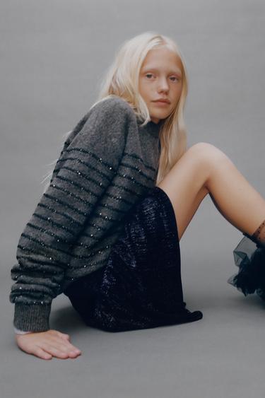 STRIPED SEQUIN KNIT JUMPER - striped by Zara