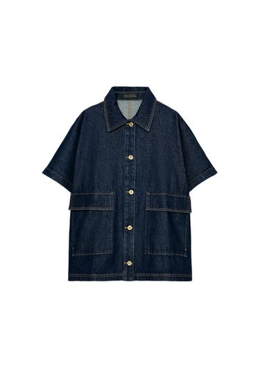 Zara Z1975 OVERSIZED DENIM OVERSHIRT - Blue