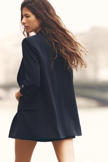 BLAZER WITH ROLLED-UP SLEEVES - Navy blue by Zara - Image 1