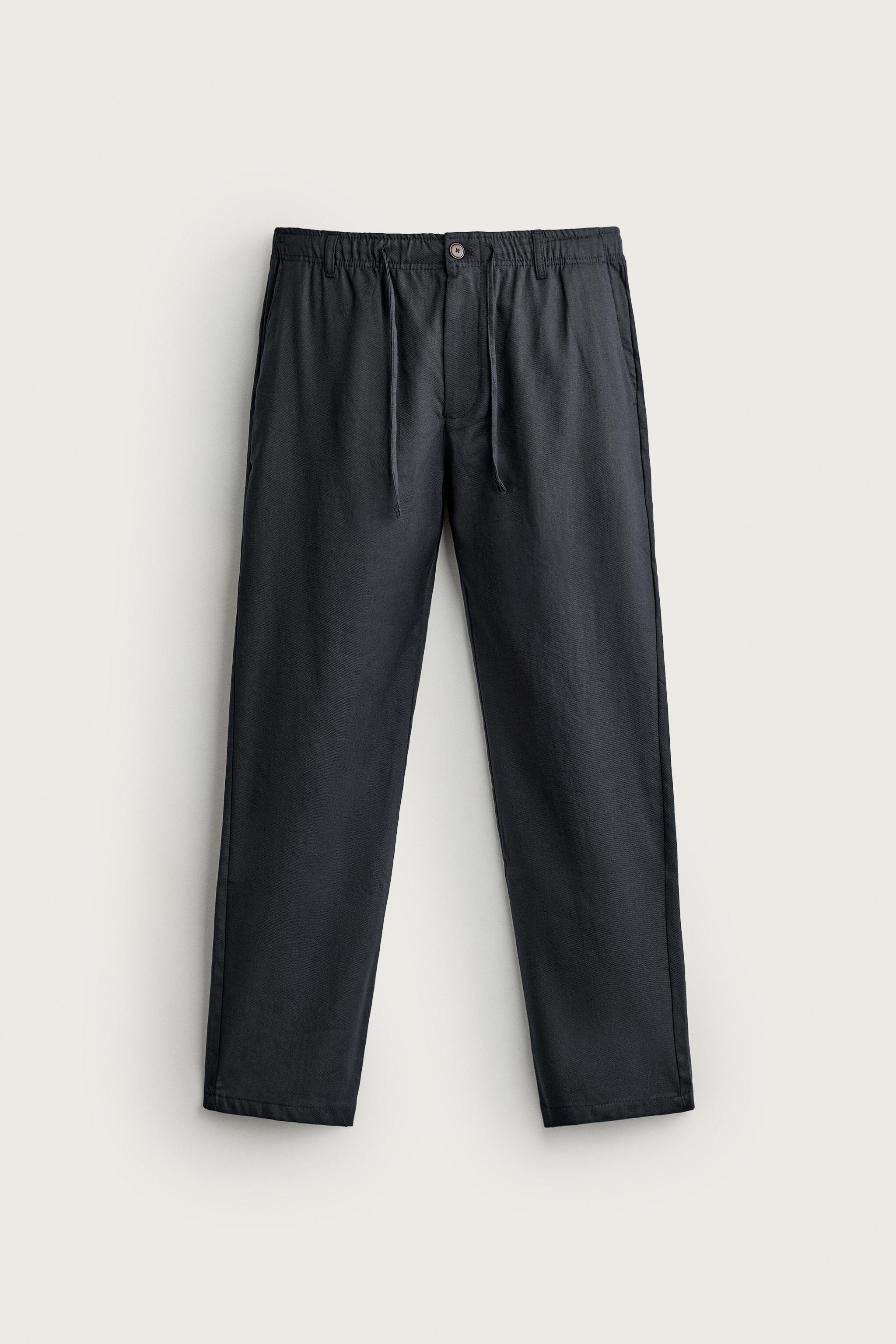 COTTON/LINEN RELAXED FIT TROUSERS — Navy blue