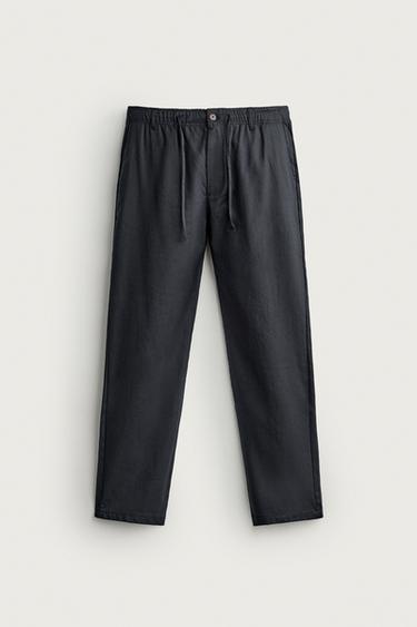 БРЮКИ RELAXED FIT ИЗ ХЛОПКА И ЛЬНА — МОРСКОЙ СИНИЙ от Zara