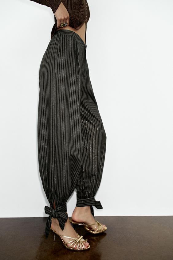 PANTALON BOUFFANT LACETS FIL MÉTALLISÉ - Noir / Vert de Zara - Image 5