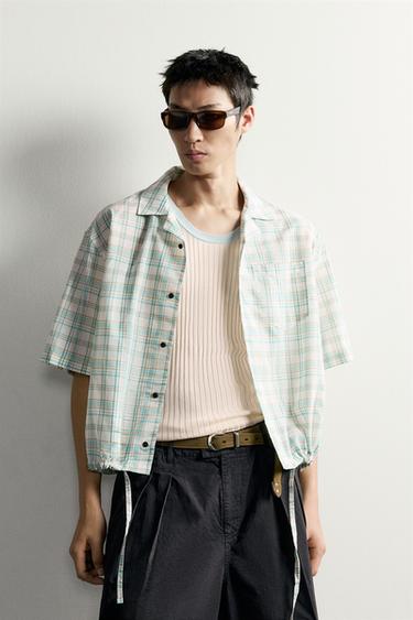 BOXY FIT CHECK SHIRT - washed green by Zara