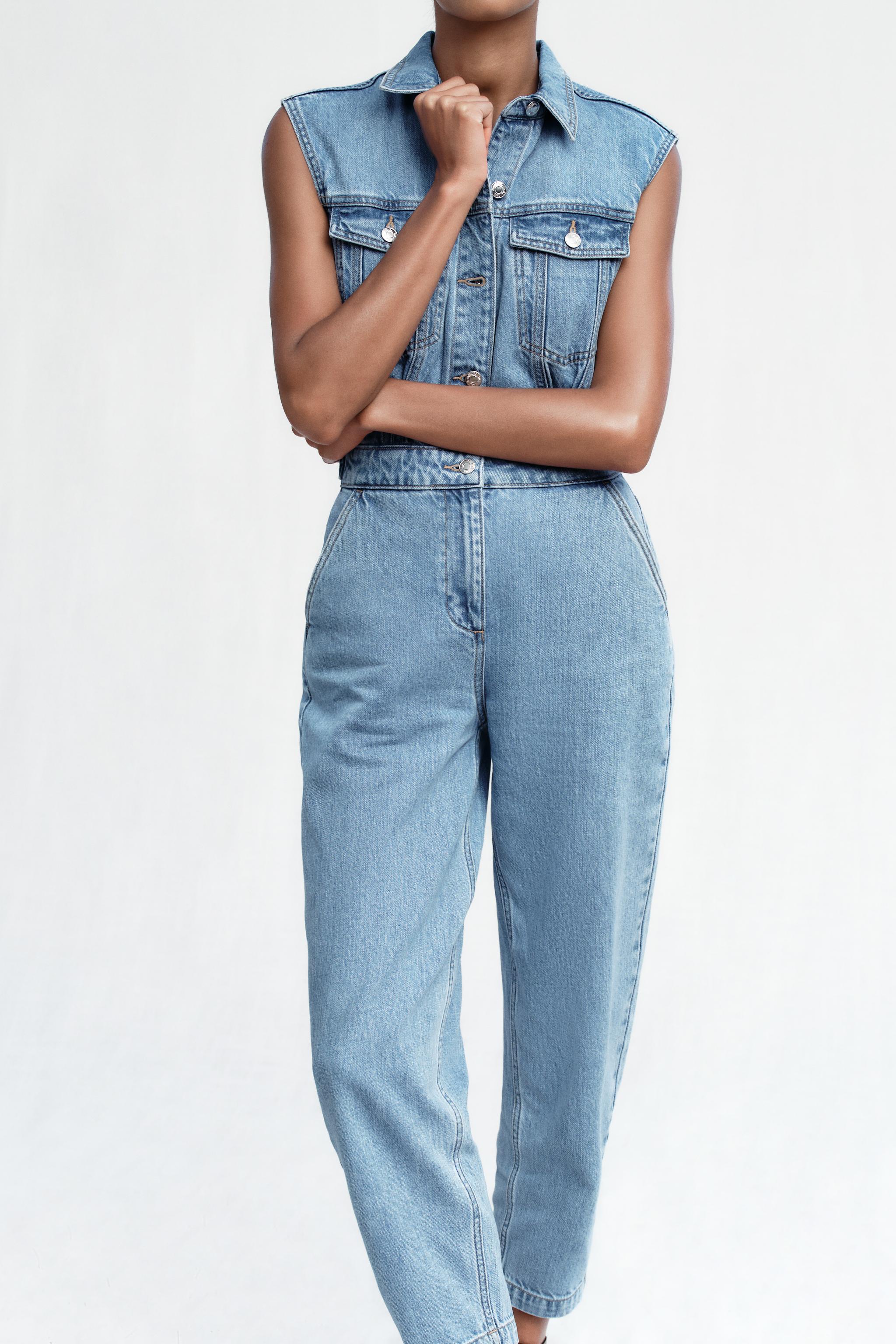 Z1975 BALLOON LEG DENIM JUMPSUIT - Mid-blue | ZARA Canada