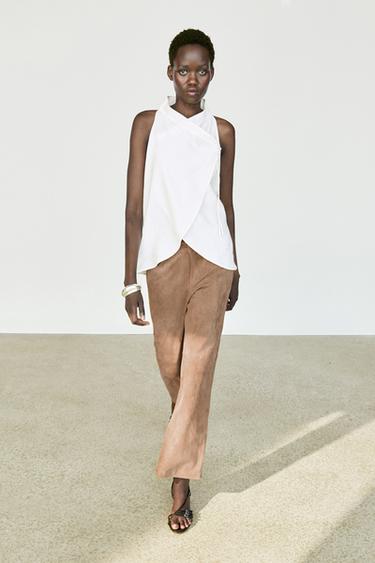 Zara Flowing linen halter crossover top - White - Image 0