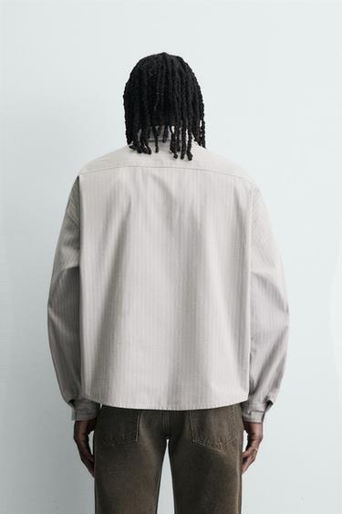 CONTRAST EMBROIDERED STRIPED SHIRT - Grey by Zara