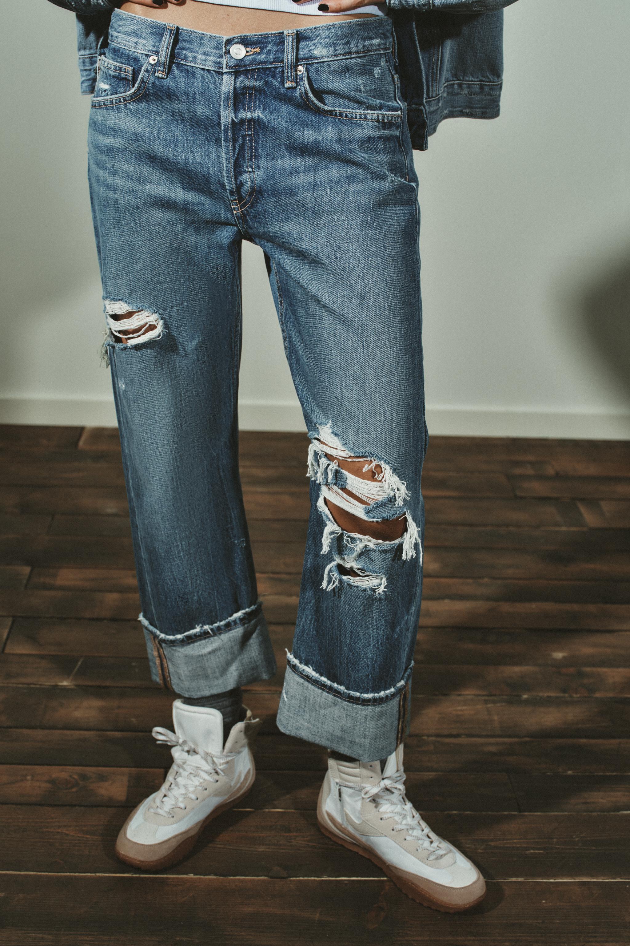 TRF MID-RISE RIPPED STRAIGHT JEANS