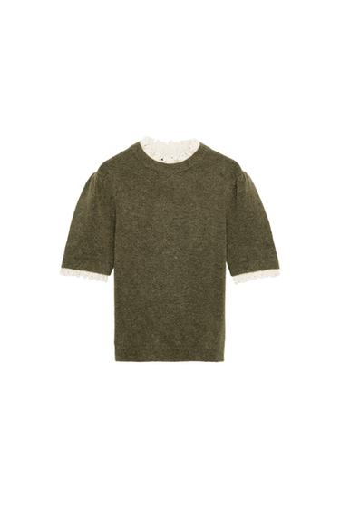 JERSEY CON LANA Y ALPACA COMBINADO POINTELLE - Verde / Crudo de Zara