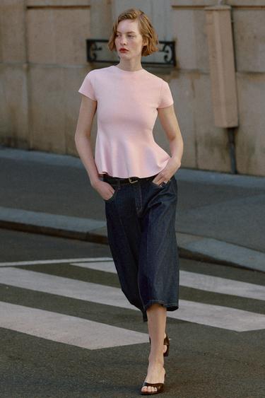 Zara KNIT PEPLUM TOP - Pink