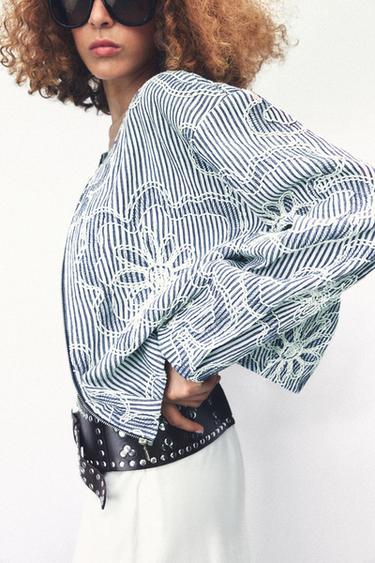 STRUCTURED BOMBER JACKET - Blue/White by Zara