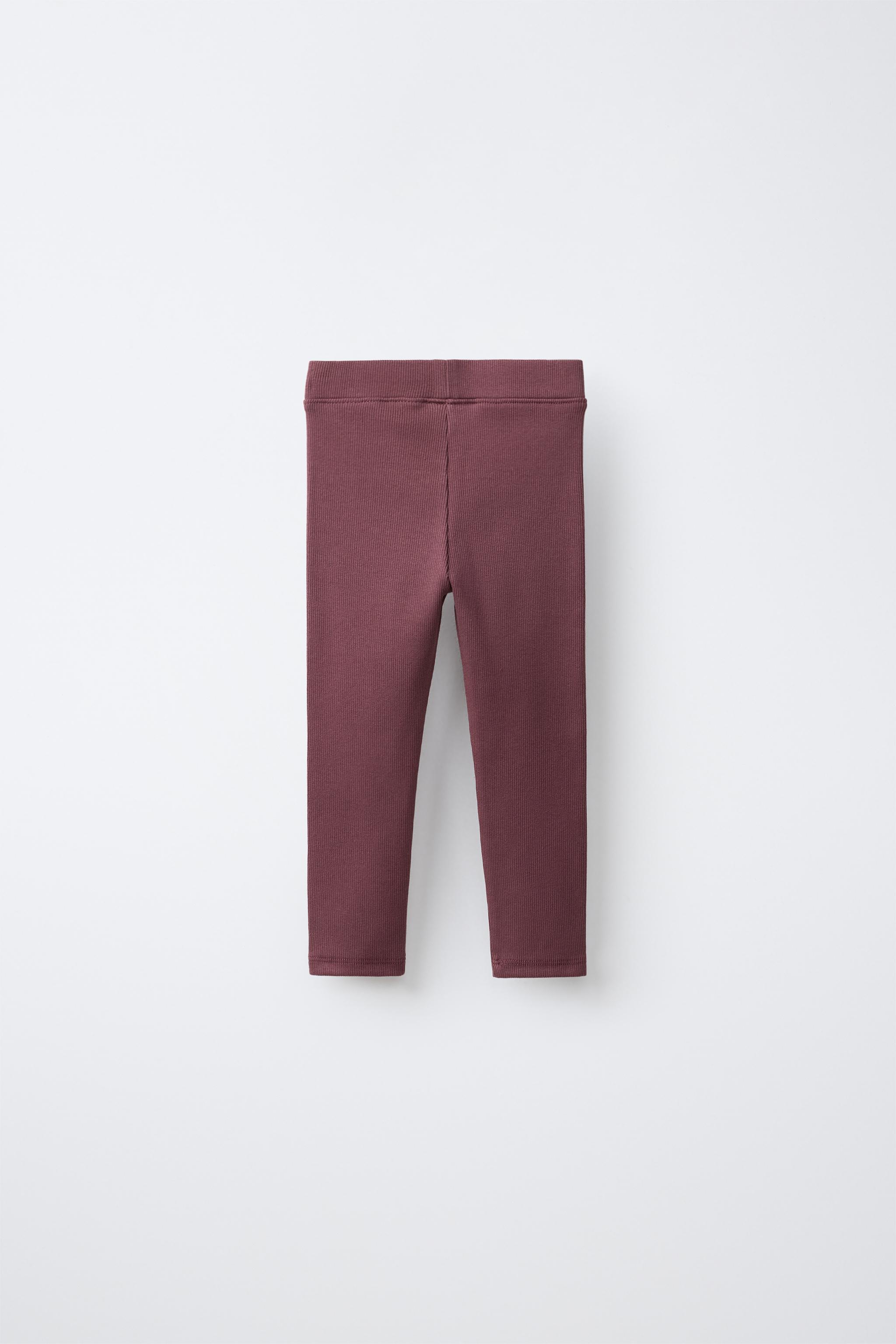 LABEL DETAIL RIBBED LEGGINGS — Dark brown