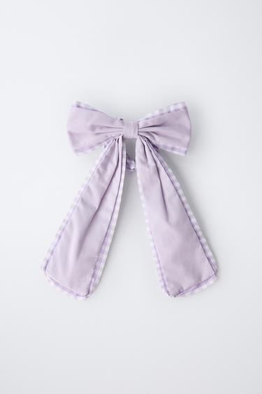 GINGHAM CHECK BOW SCRUNCHIE - Lilac by Zara - Image 3