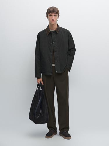 Zara Jacket with leather collar detail - Navy blue