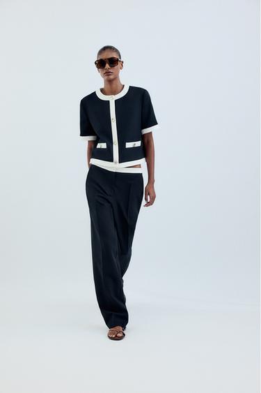 PANTALONS RECTES CINTURA CONTRASTADA - Marí de Zara