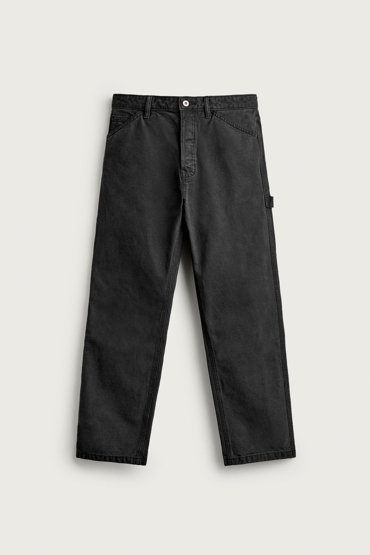 Мужские брюки Zara Straight-Fit Carpenter Pocket, цвет: Чёрный — фото 6