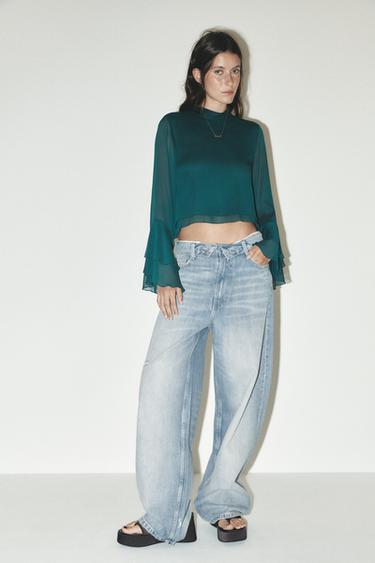 CAMISA COM BABADOS - Verde-escuro da Zara - Imagem 0