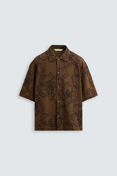 CAMISA BORDADOS RELIEVE - Chocolate de Zara