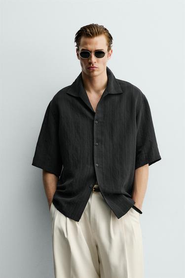 KËMISHË BOXY FIT JACQUARD ME VIJA - E zezë nga Zara