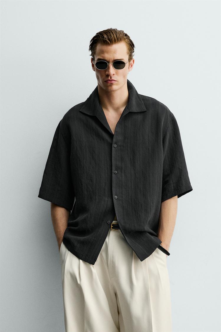 ZARA STRIPED JACQUARD BOXY FIT SHIRT