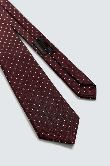 100% SILK JACQUARD TIE - Burgundy by Zara - Image 4