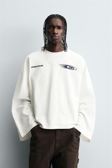 Zara COMBINED TEXT PRINT T-SHIRT - Oyster-white