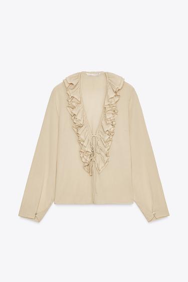 Zara RUFFLED TOP ZW COLLECTION - Sand
