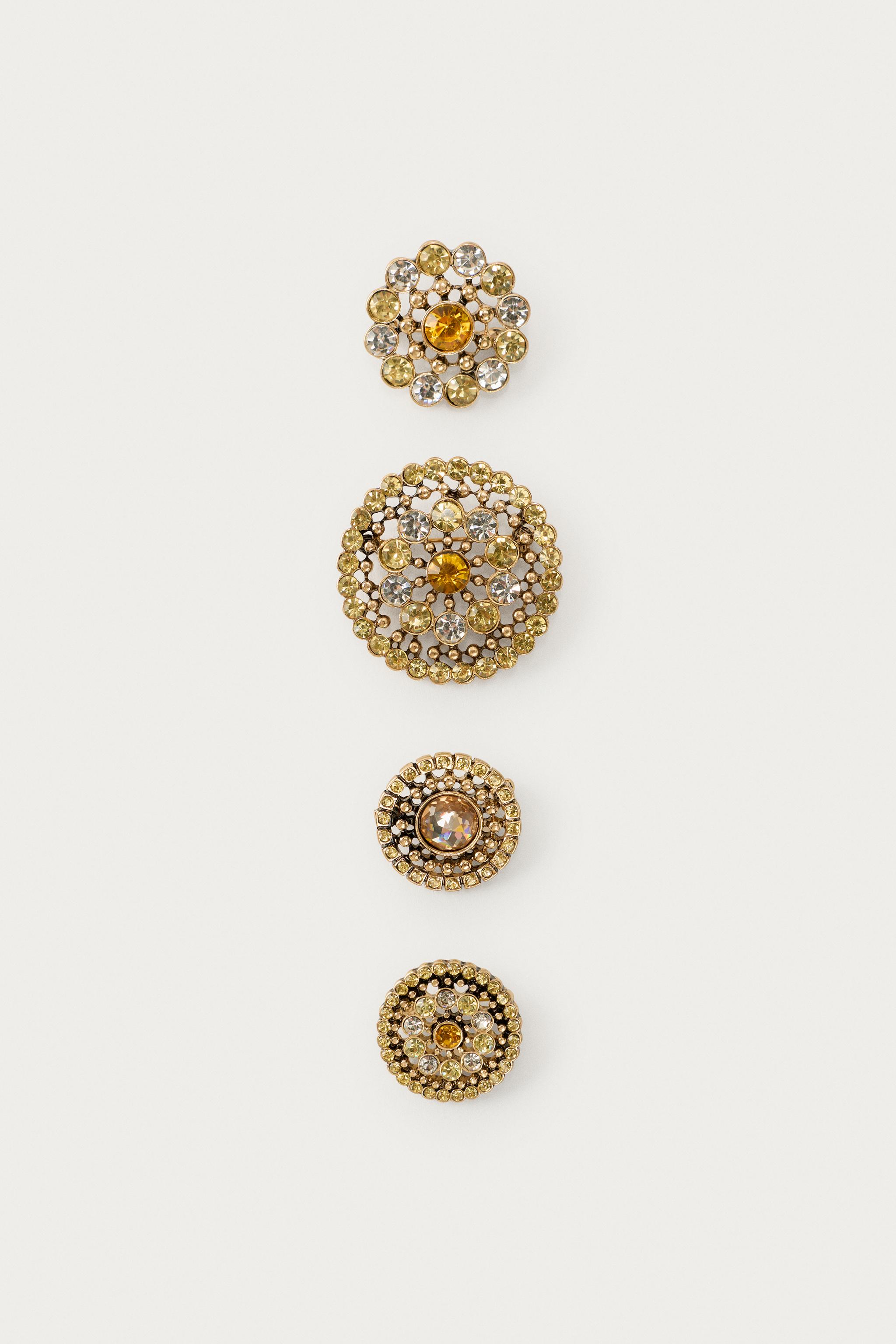 4-PACK OF JEWELED FLOWER BROOCHES MARISA BERENSON X ZARA — Golden