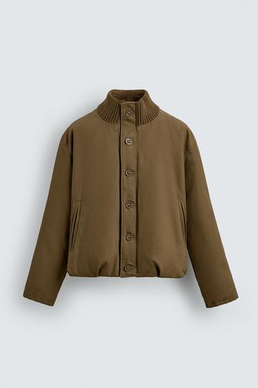 Zara POSTAVLJENA PAMUČNA JAKNA – Kaki