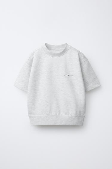 Zara SHORT SLEEVE SWEATSHIRT WITH RAISED TEXT - Gray marl