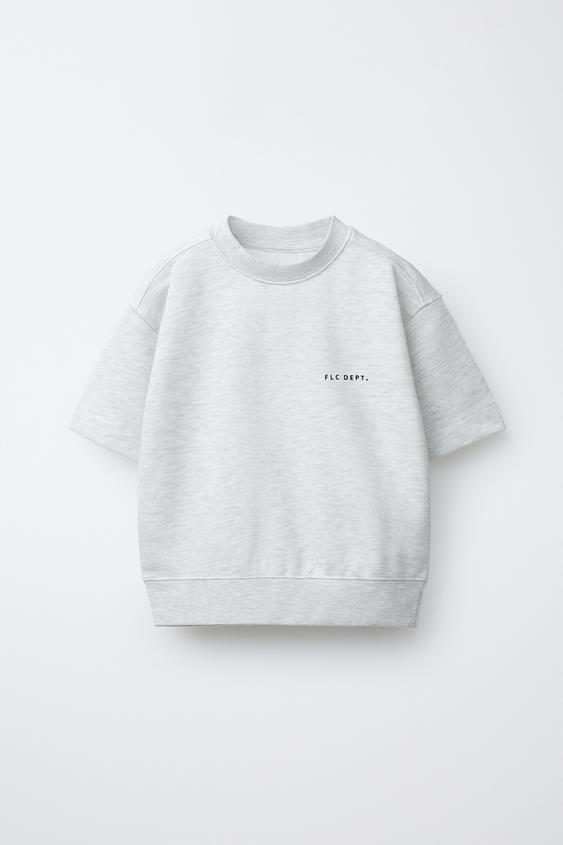 SHORT SLEEVE SWEATSHIRT WITH RAISED SLOGAN - Grey marl by Zara - Image 0