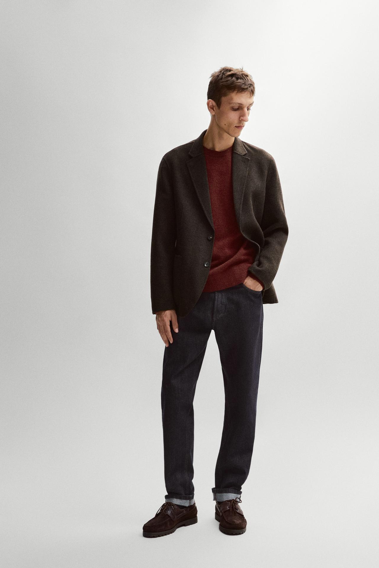 Houndstooth wool blend blazer — Brown