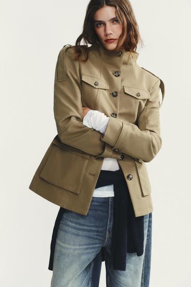 JACKET WITH SHOULDER TABS AND POCKETS - Light khaki by Zara - Image 1