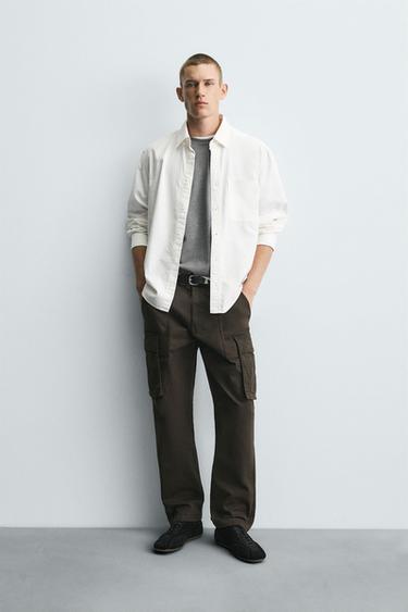 RELAXED FIT CARGO TROUSERS - Brown by Zara