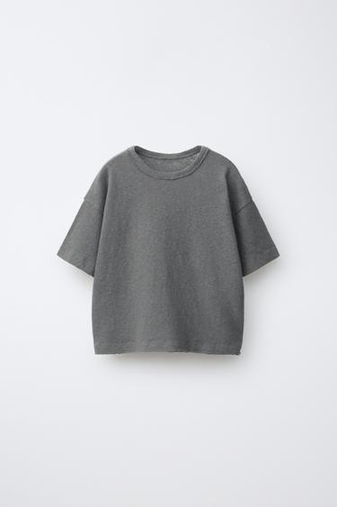 PLAIN LINEN AND COTTON T-SHIRT - Mid-grey by Zara