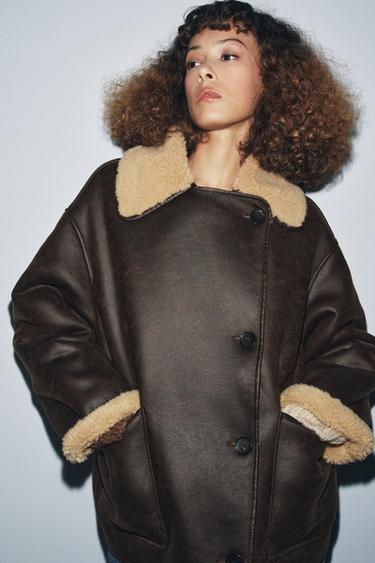 BLOUSON DOUBLE FACE ZW COLLECTION - Marron / Écru de Zara - Image 4