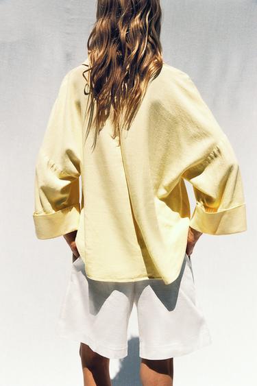 LINEN BLEND WIDE SLEEVE SHIRT - Yellow by Zara - Image 3